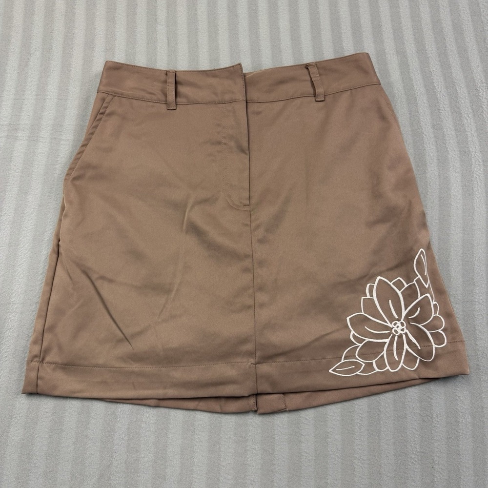 Izod XFG Cool Fx Skirt Skort Womens Size 2 Pockets Zip Embroidered Brown Floral